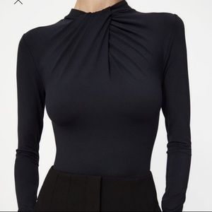 Zara Black Long-Sleeve Draped Neck Bodysuit